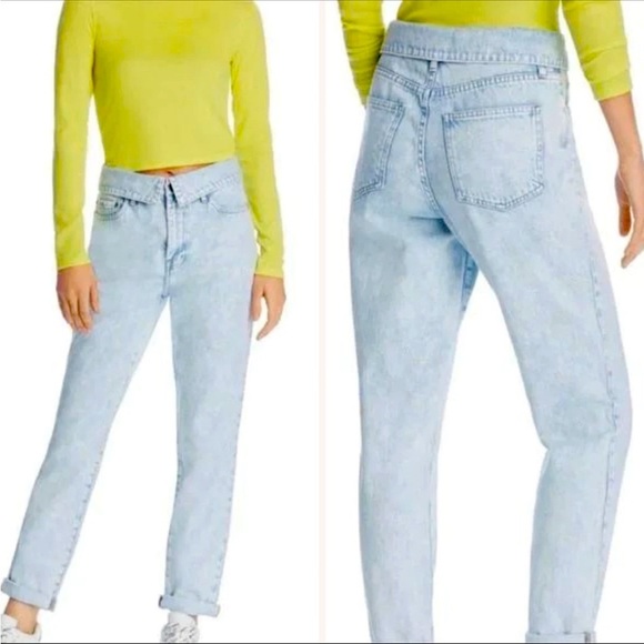 PISTOLA Fold-over High Rise Jeans Womens sz 30 Relaxed Straight-leg Crush Wash - Picture 1 of 6